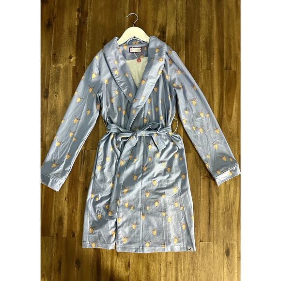 NWT SweetHoney Classic Lounge Pajama Robe Blue Rudolph Reindeer Christmas XS - Picture 3 of 6